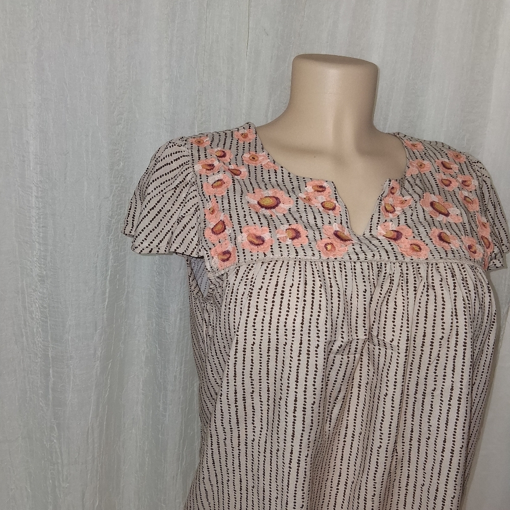 Tribal Women's Blouse Bohemian Chic with Pink Floral Embroidery Size M - Picture 9 of 14